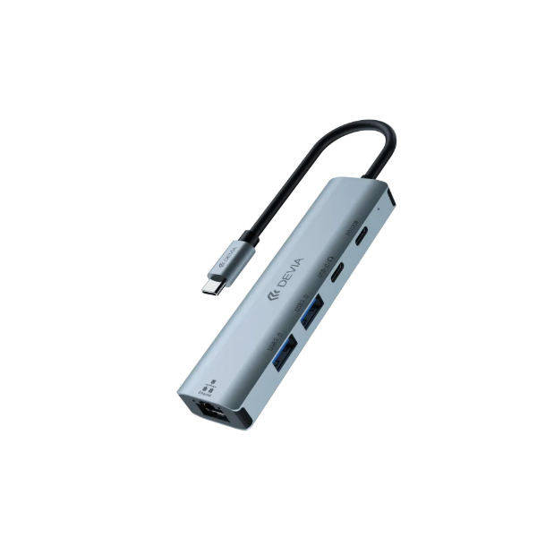 Leopard Series Type-C To USB*2+Type-C+PD 100W+RJ45 5 In 1 HUB (Deep Gray)