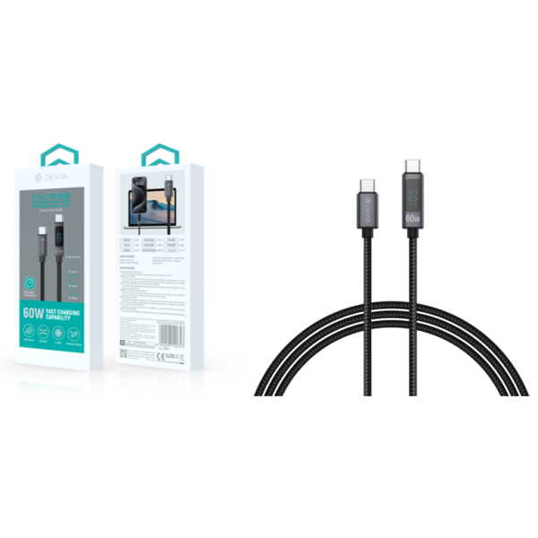 Extreme Speed Series C To C PD 60W Metal Woven Fast Cable With Digital Display  (1.2M) Black