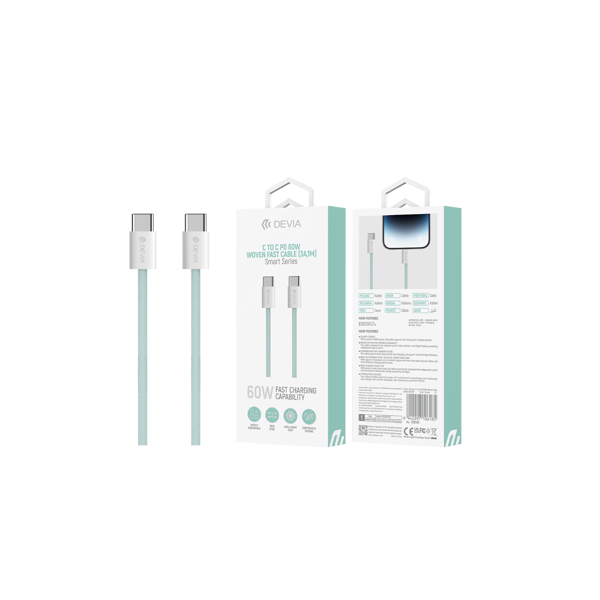 Smart Series C to C PD 60W Woven Fast Cable (3A,1M) VERDE