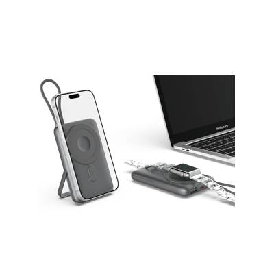 Extreme Speed Series 22.5W 4 in 1 Magnetic Power Bank With Bracket And Built-in Cable (10000mAh) Modern Grey