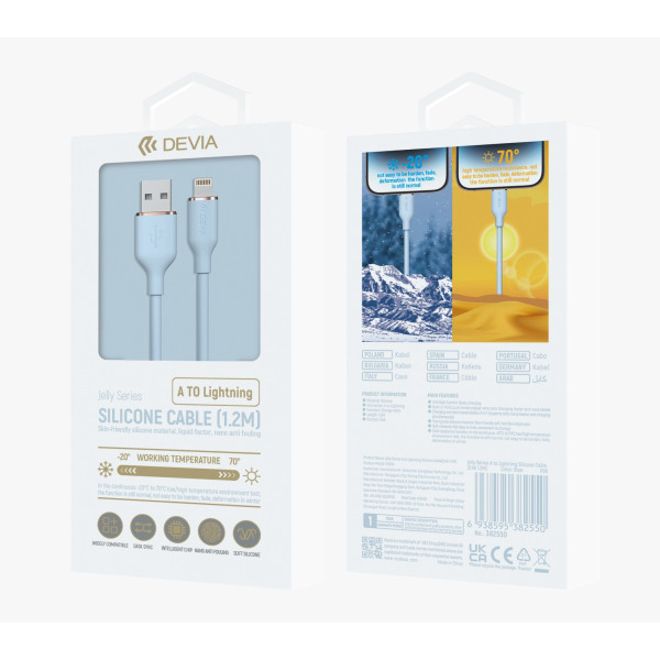 Jelly Series A to Lightning Silicone Cable(2.4A 1.2M) (Blue)