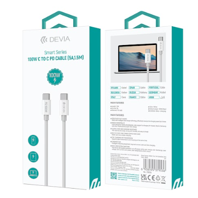 Smart Series 100W C To C PD Cable(5A,1.5M) (White)
