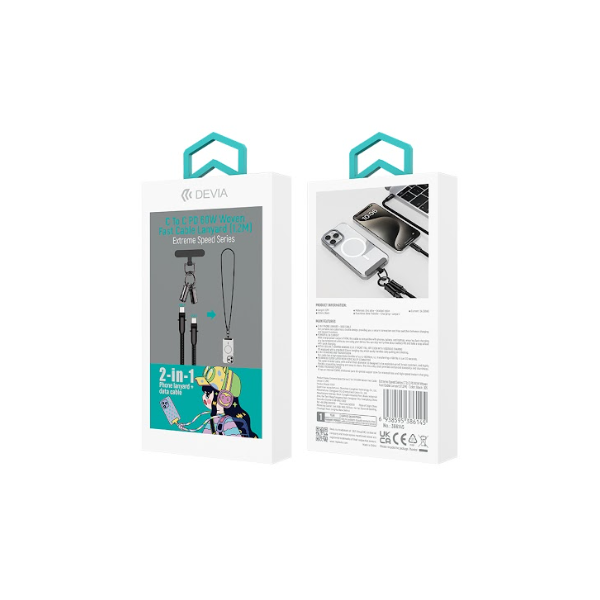 CABLE COLLAR NEGRO Extreme Speed Series C To C PD 60W Woven Fast Lanyard (1.2M)