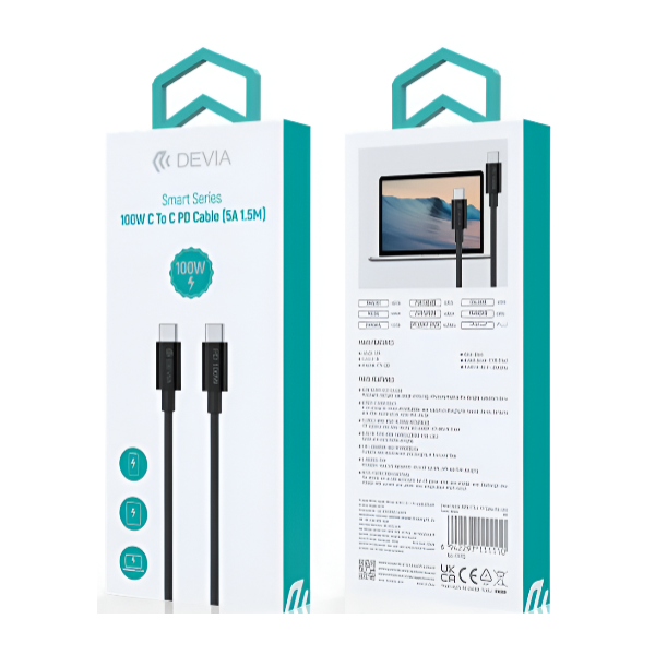 Smart Series 100W C To C PD Cable(5A,1.5M) (Black)