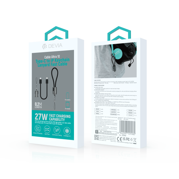 Cable Ultra 10 C to iPhone PD27W Keychain Lanyard Fast Cable (0.2M) (Black)