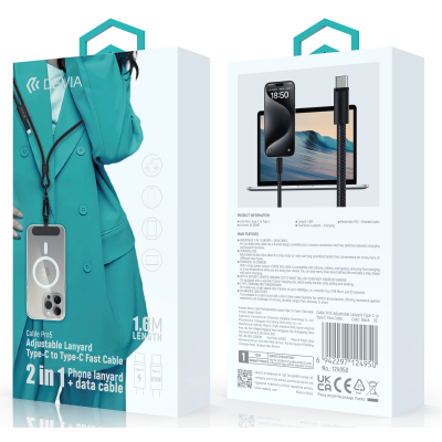 Smart Series C To C PD 60W Woven Fast Cable Adjustable Lanyard (1.6M) (Black)