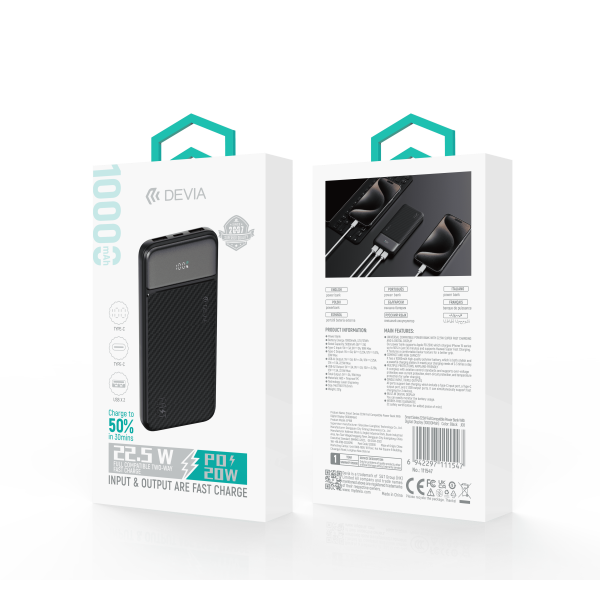 Smart Series 22.5W Full Compatible Power Bank With Digital Display (10000Mah) (Black)