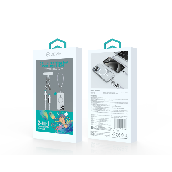 Extreme Speed Series C To C PD 60W Woven Fast Cable Lanyard (0.3M) (Purple)